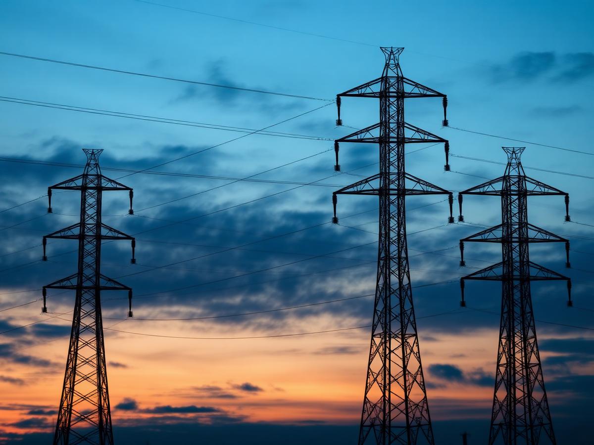 High-voltage transmission infrastructure carrying renewable generation to industrial load in Guyana.